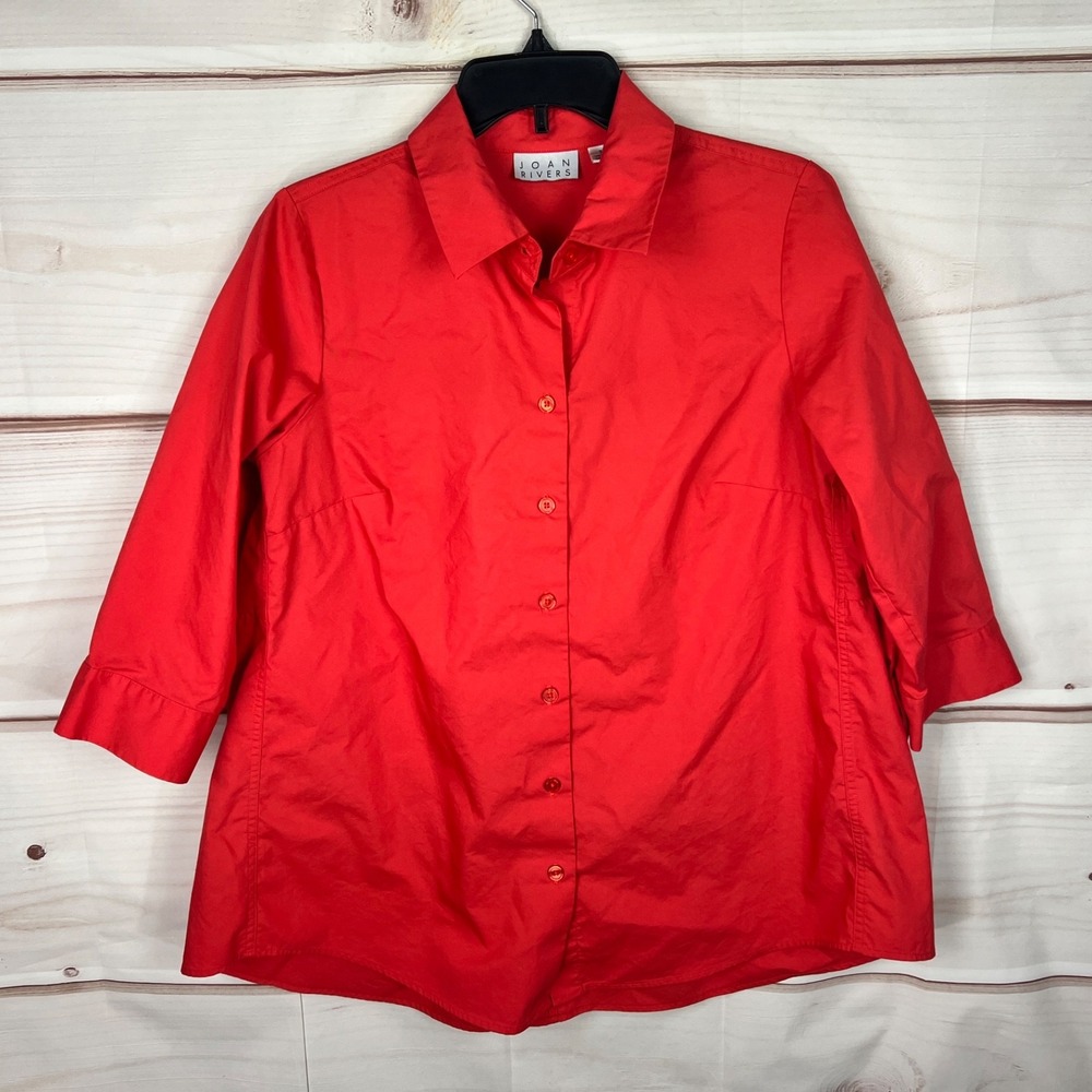 Joan Rivers Top Womens S Orange Button Up Shirt Tiered Ruffle Back 3/4 Sleeve